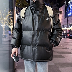 新款立领pu皮印花棉衣男秋冬季加厚面包服外套保暖棉服MY613-P115，男装棉衣，星座505-3