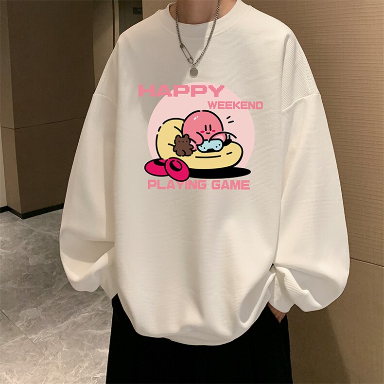 华夫格卫衣圆领卫衣男大码长袖t恤男外套HW76313-P30加绒款-P40,男装卫衣,电商A040