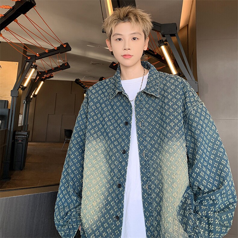 特批P55无差价25春设计感提花牛仔服夹克男美式大码翻领外套NJ151，男装夹克，电商A001