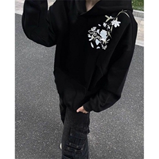 花卉刺绣连帽卫衣男秋冬加绒潮牌宽松情侣款外套W77225，女装短外套，星座1116A（原606A-3）