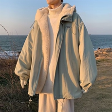 羊羔毛加绒加厚棉服外套男冬季棉衣百搭情侣连帽潮牌宽松棉袄，男装棉衣，星座506A