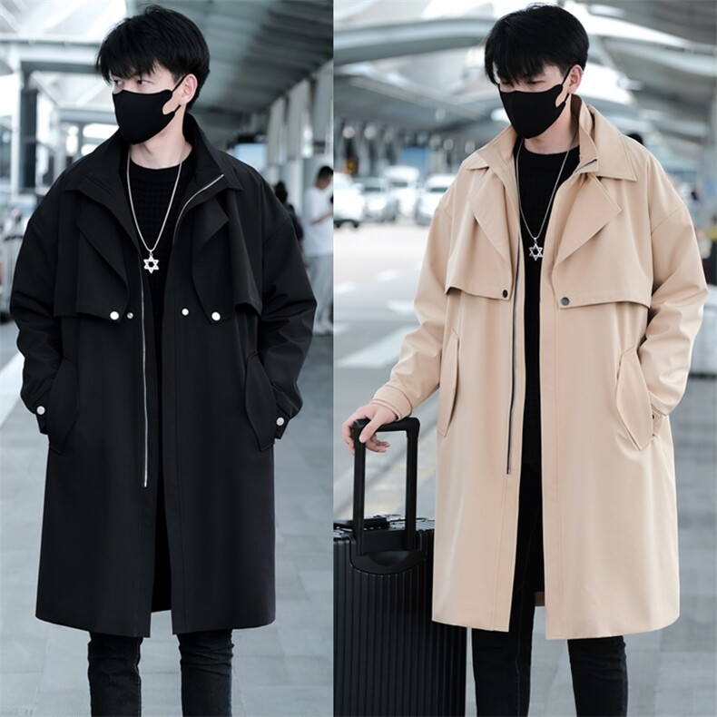 得物直播货假两件双层领风衣男中长款大衣男白底F-104批125外景C，男装风衣，星座401