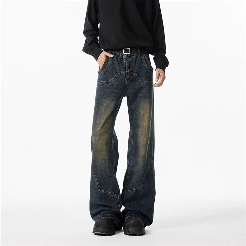 解构设计弯刀牛仔裤2026新款男春季宽松直筒美式cleanfit裤子微喇，男装牛仔裤，星座813-2