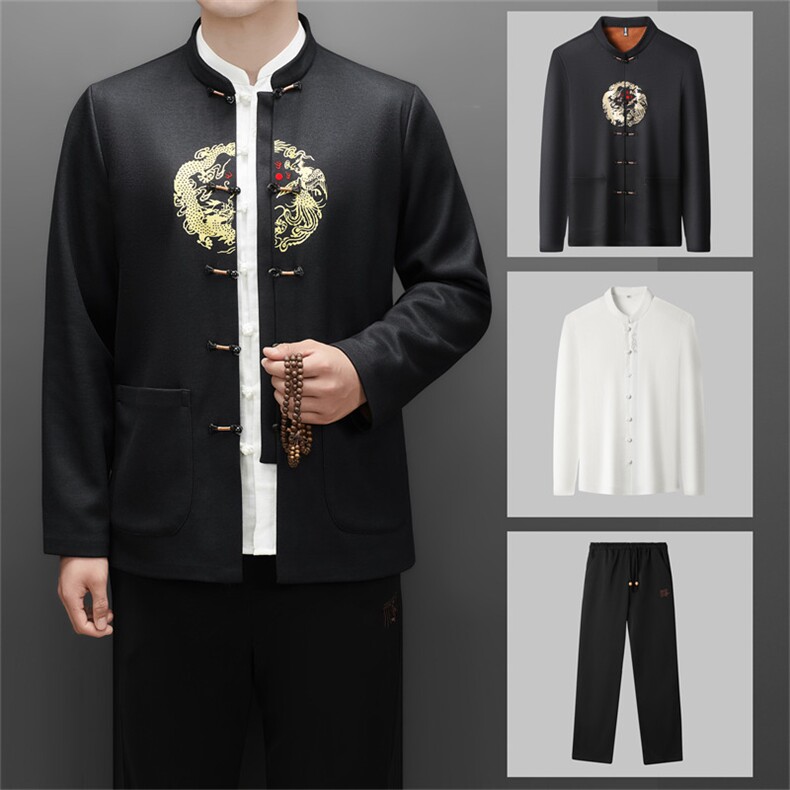 常货高货中老年山羊绒含加绒唐装三件套男士风唐装，男装民族服装，钱塘723