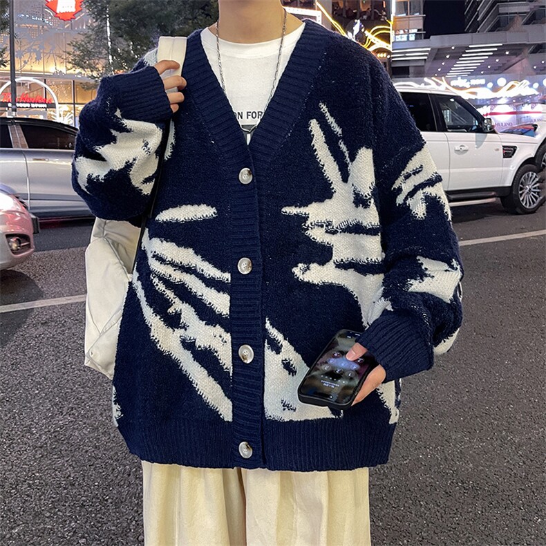 港风秋款男开衫毛衣针织衫单排扣渐变扎染印花外套M323P65,男装针织衫/毛衣,星座1013-1