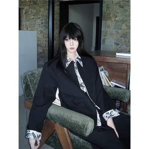 A159-P72 假两件外套男千鸟格潮流褂子2025新款男装上衣图片