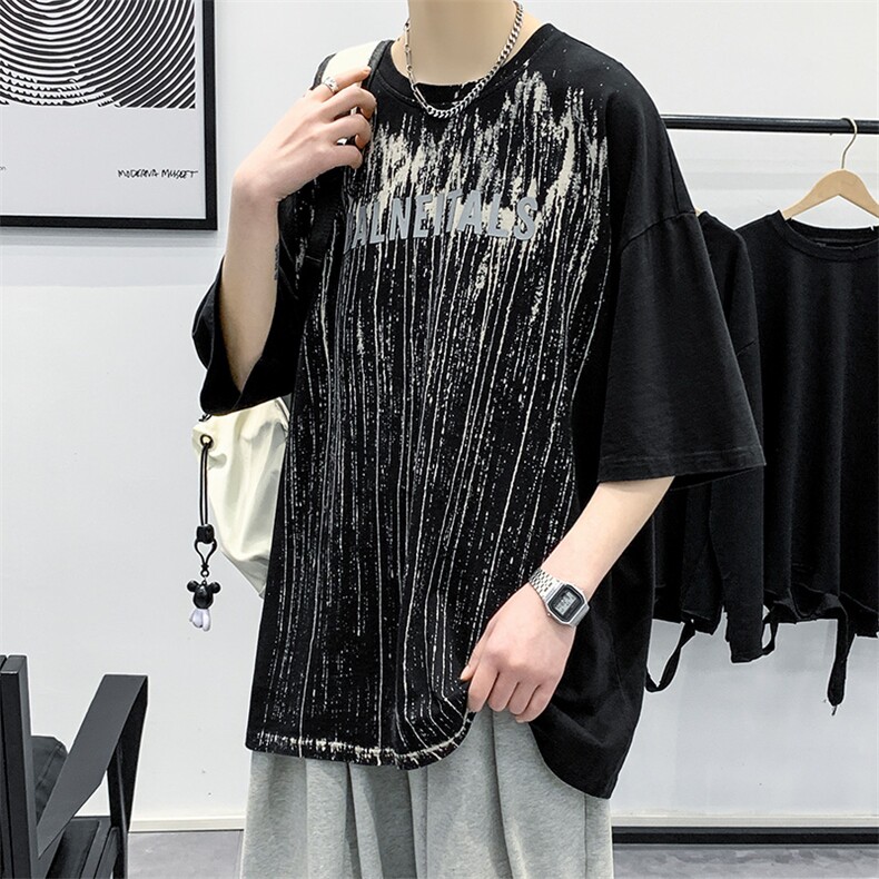 夏装青少年潮水洗圆领运动半袖男女印花短袖T恤1555-P50控价68,男装T恤,电商A441-1