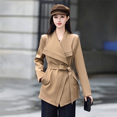 高端时尚女2026秋新款气质宽松显瘦韩版大翻领风衣外套送腰带，女装风衣，火爆靓佳人