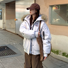A564-P108连帽毛领派克羽绒棉服保暖冬季男女同款明星，男装棉衣，星座911