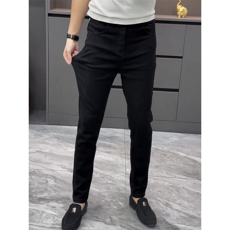端字母刺绣弹力纯黑色牛仔裤男女韩版潮牌小脚裤SK39P50,男装牛仔裤,星座1112-1