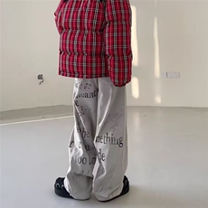 复古字母涂鸦牛仔裤男女春秋痞帅炸街直筒堆叠感长裤NK8364P50，男装牛仔裤，星座1013-1