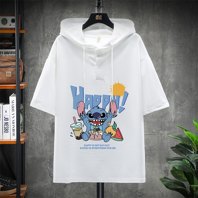 LD54077-P45 连帽短袖t恤男大码胖子带帽五分袖中袖 展架图片