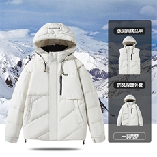 2025冬装可拆卸袖羽绒服男士高品质短款连帽加厚外套YR2411-P200，男装羽绒服，星座1210A