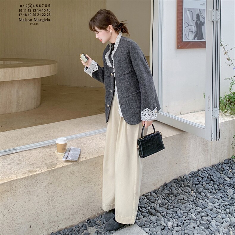 2楼002-8002-P235K328档口现货小个子蕾丝拼接双面尼大衣外套,女装毛呢外套,千寻