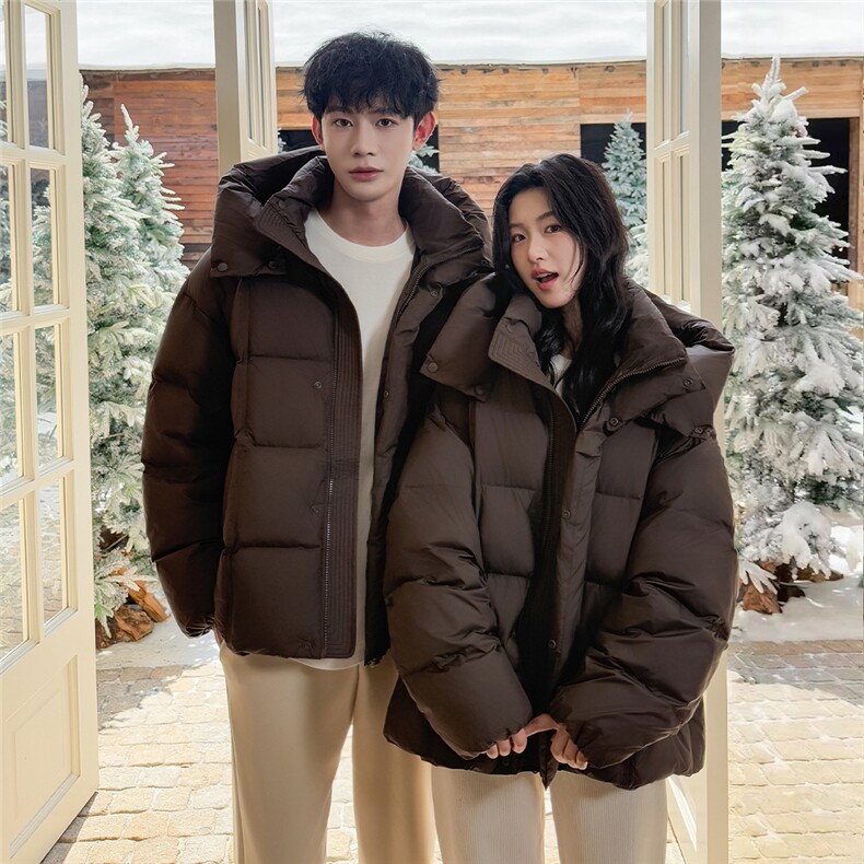 现货韩版面包服情侣装羽绒服男女青年学生225克90绒羽绒外套，男装羽绒服，钱塘723