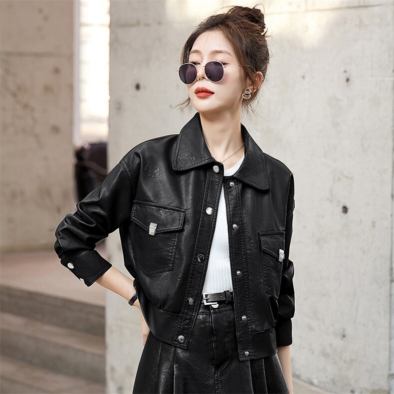 黑色小皮衣外套女2025春秋季新款小个子短款PU皮机车夹克百搭上衣,女装皮衣,臻衣坊