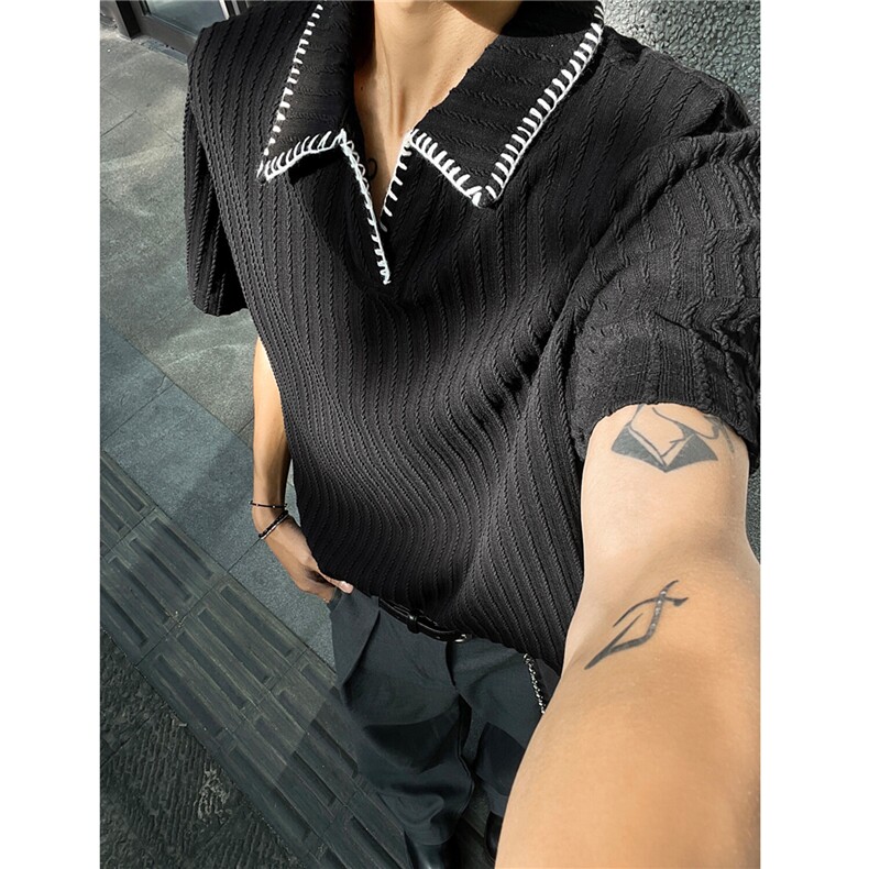 麦穗纹提花翻领短袖POLO衫男夏潮牌老钱风痞帅T恤情侣高级感半袖图片