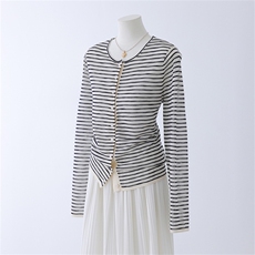 竹节麻圆领条纹防晒开衫,女装针织衫/毛衣,优麦羊绒(原洪叶羊绒), 竹节麻圆领条纹防晒开衫,女装针织衫/毛衣,优麦羊绒(原洪叶羊绒),