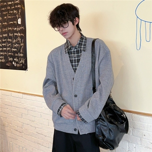 1506-1/MA2661/P77韩系假两件新款潮外套男女日系开衫针织懒惰风图片