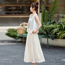 套装裙2025夏新款韩系高级感小香风独特绝美漂亮无袖背心出游穿搭，女装套装/套裙，韩宇舍