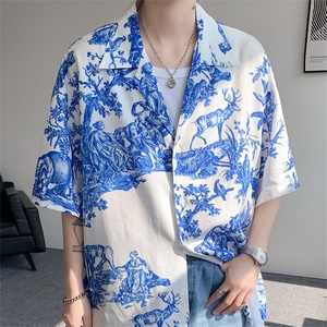 8XL-M 天丝亚麻清爽晕染古巴领短袖衬衫男半截袖冰丝衬衣CS525P58图片