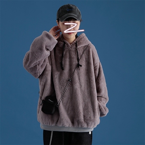 仿兔毛连帽双层加厚有弹性里布 纯色毛绒卫衣A158-703-P78图片