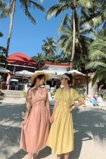 休闲纯色2021夏季新款休闲中长款舒适度假，女装连衣裙，艾艾淮淮