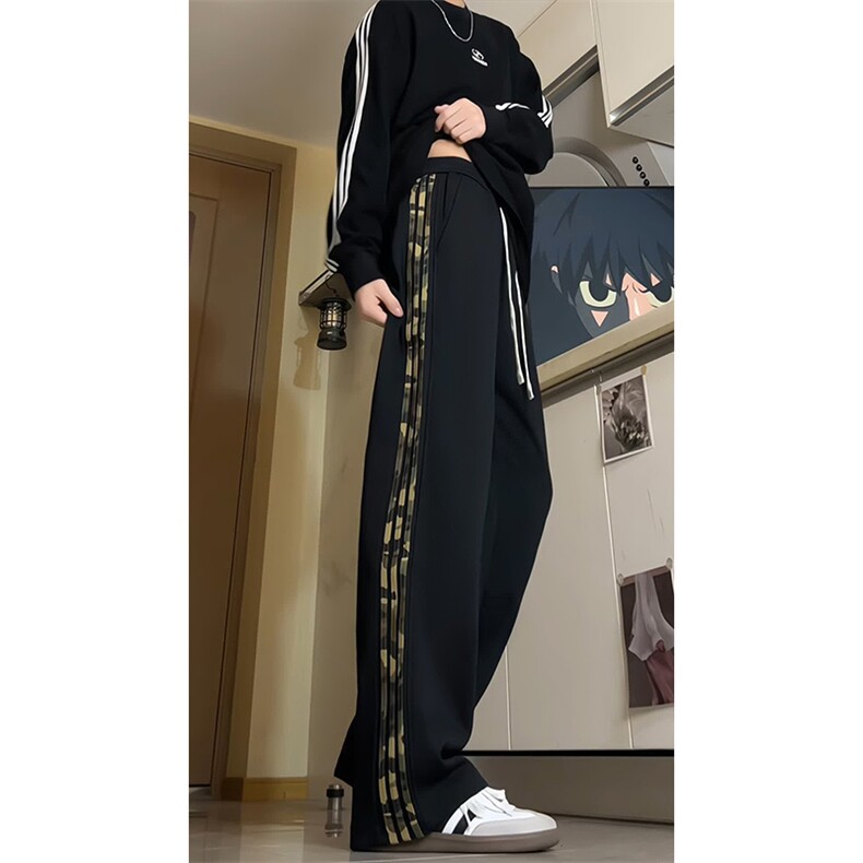 65%棉 重磅卫裤直筒 休闲裤ocus白花灰迷彩条纹裤子特P45图片