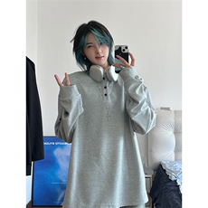 港风日系复古早秋男女套头V领长袖T恤设计感XZ213-V005-P35控48，男装T恤，星座213