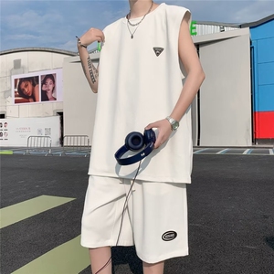 夏季套装男士短袖t恤薄款休闲背心短裤青少年速干篮球运动服图片