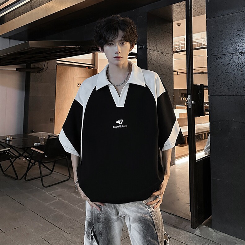 夏季宽松翻领美式高街解构拼接短袖潮XZ808-WH038-P48,男装T恤,星座808B