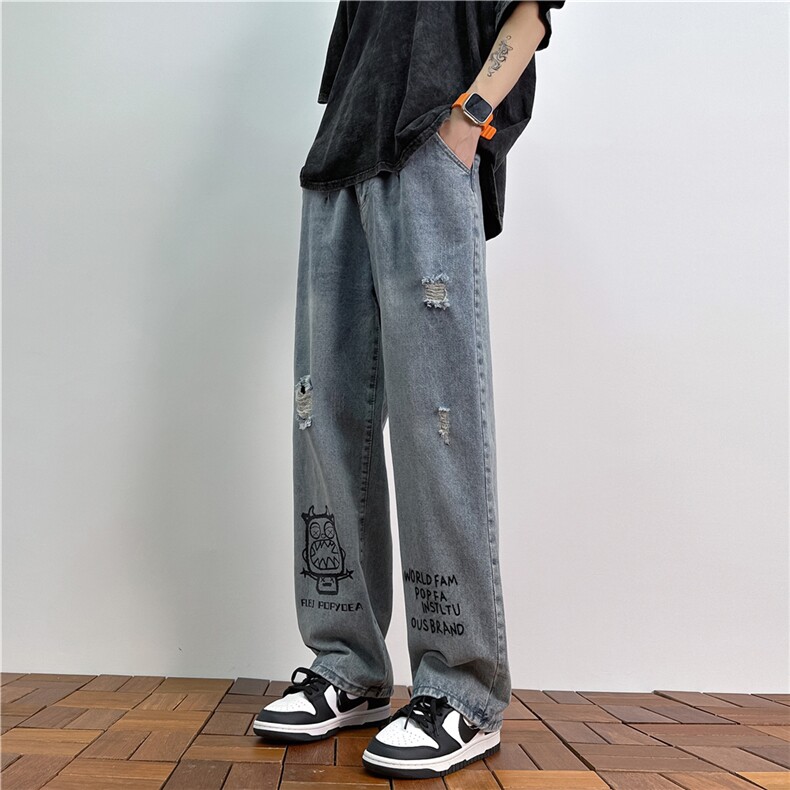 k1021-p50-控68 M-5XL 抖音美式黄泥高阶黑暗破洞宽松大码牛仔裤图片