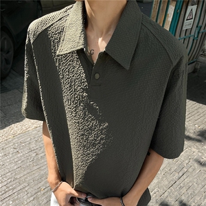 美式速干透气泡泡纱短袖polo衫男夏季款情侣潮牌正肩T恤重磅半袖图片