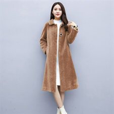 秋冬外套女2021年新款韩版中长款纯色直筒款颗粒绒全毛外套，女装毛呢外套，媚琳依坊