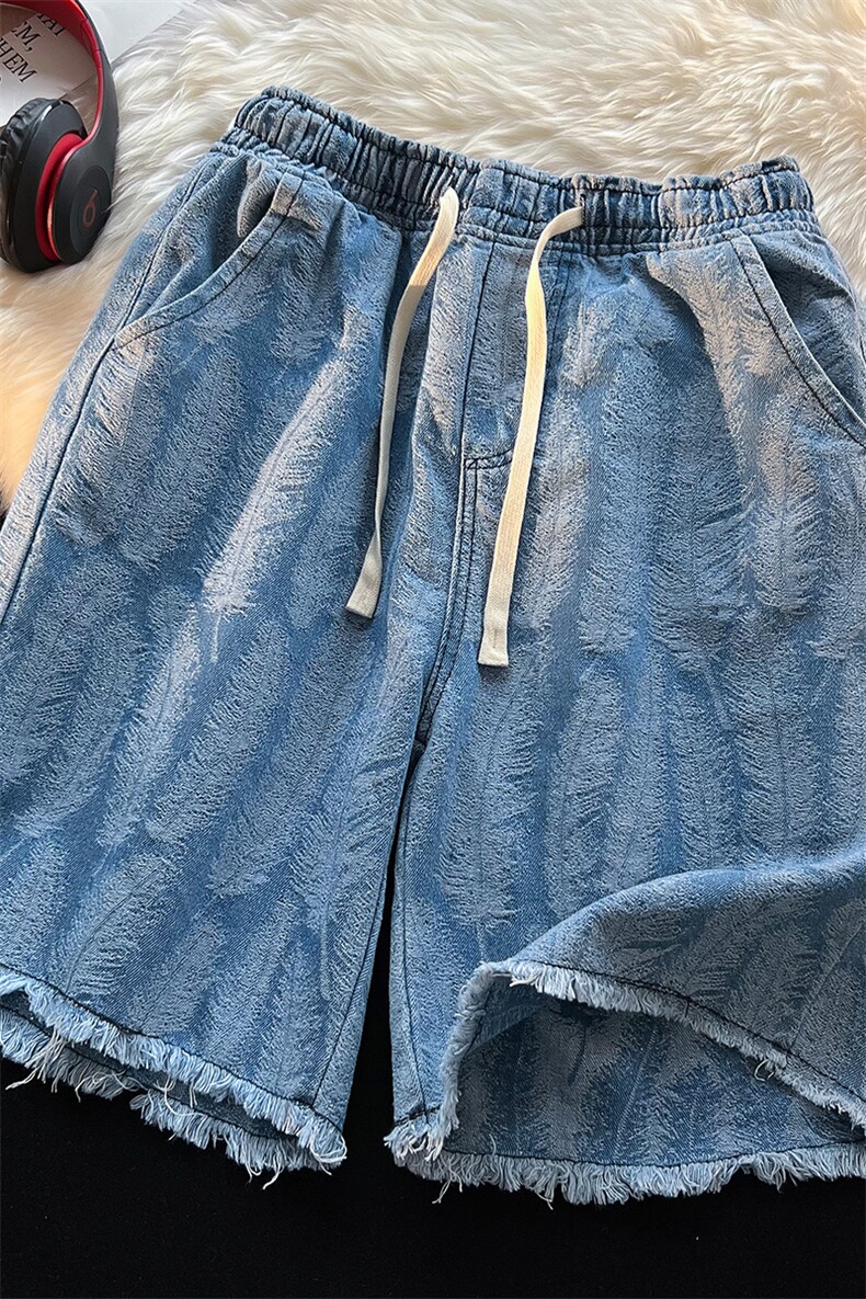 K138/P45毛毯港风平铺牛仔短裤男夏季宽松五分裤水洗中裤休闲裤,男装牛仔裤,电商基地A050