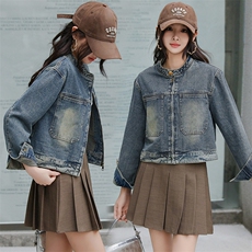 2025春季新款圆领拉链复古牛仔短外套女宽松显瘦短款夹克上衣洋气，女装牛仔外套，美拉德工厂直营店