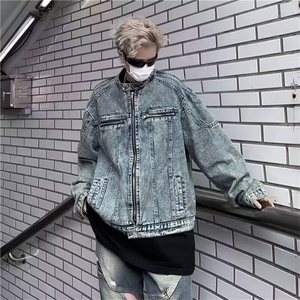 312-P63美式高级感短款牛仔夹克男春秋季新款高街痞帅