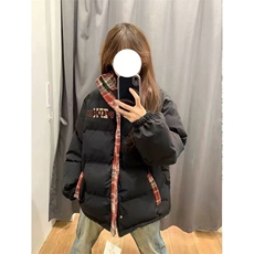 美式复古格子拼接棉服女冬季新款宽松百搭小众设计感保暖棉衣，男装棉衣，星座506A