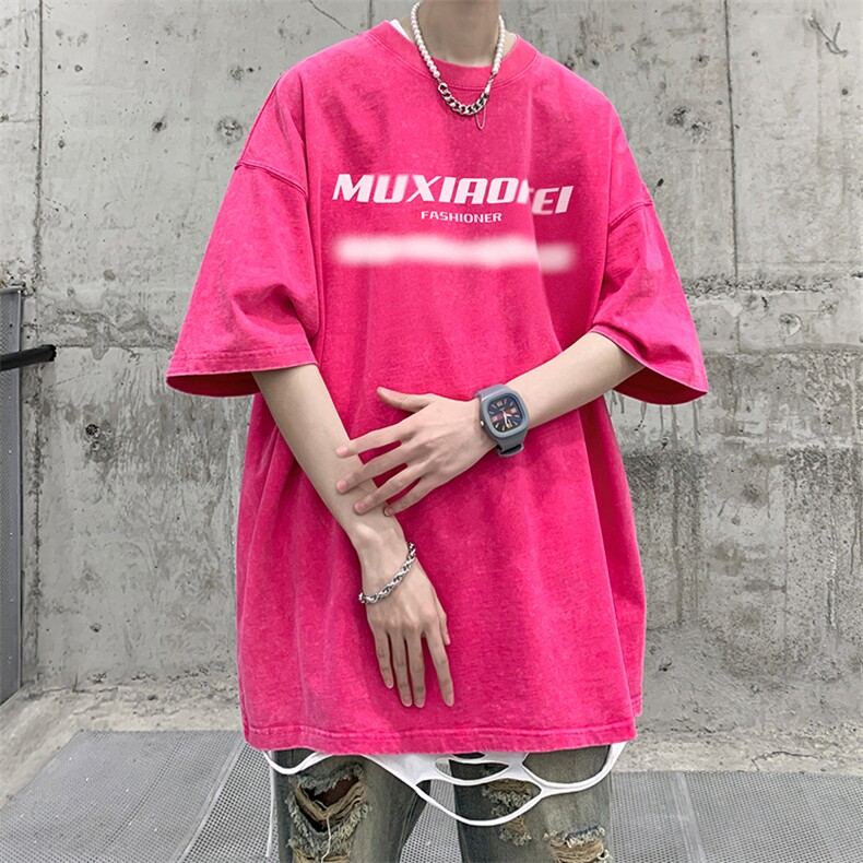 抖音供货、210克现货水洗棉印花宽松版短袖T恤D223A-ST2329-P35,男装T恤,电商019-1