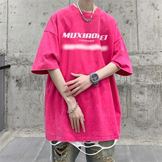 抖音供货、210克现货水洗棉印花宽松版短袖T恤D223A-ST2329-P35，男装T恤，电商019-1