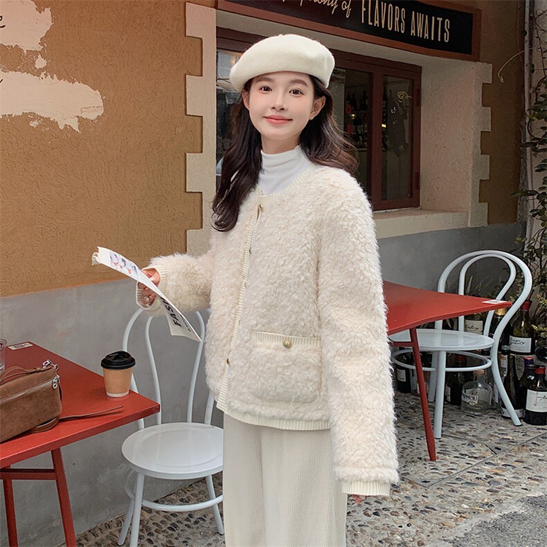 新款小香风羊羔毛外套女冬韩版甜美小个子高级感99062款P185K268图片