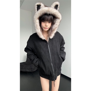 加厚毛领夹克座山雕棉服冬季短款棉猫耳上衣 5D4092-TP100178图片