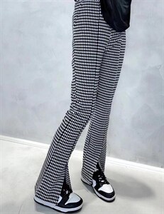 欧货休闲微喇叭裤子女2021年新款高腰弹力显瘦韩版开叉长图片