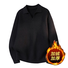 休闲风翻领针织衫男冬季加绒加厚保暖宽松毛衣ZB7007JR-特价P60，男装针织衫/毛衣，电商A007