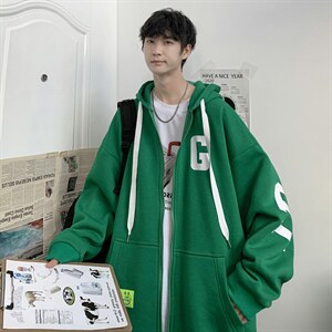 A2018-A18P75宽松潮港风卫衣春秋情侣外套连帽开衫加厚印字母卫衣图片