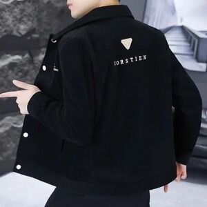 刺绣灯芯绒夹克男春秋季修身帅气高端韩版保暖上衣外套男图片