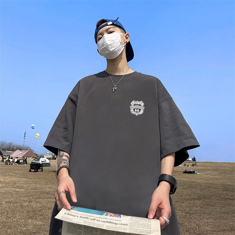 抖音得物二开现货供应220克夏装重磅美式高街宽松短袖t恤MT72,男装T恤,电商A486-1