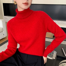 秋冬新款高领加厚软糯感山羊绒衫女花纱插肩针织毛衣宽松打底上衣，女装羊绒衫，奥帆羊绒