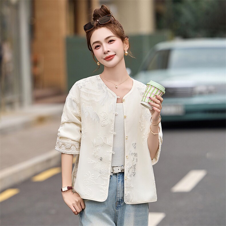 现货小香风刺绣薄款外套女2026春夏新款气质新中式上衣,女装短外套,依如秀(原杭风阁)