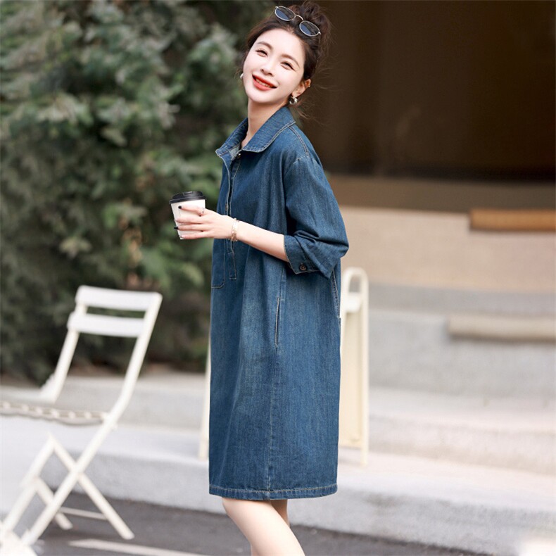 牛仔连衣裙女夏季高端爆款2025新款休闲大码女装洋气质衬衫裙子薄,女装连衣裙,丽影随形